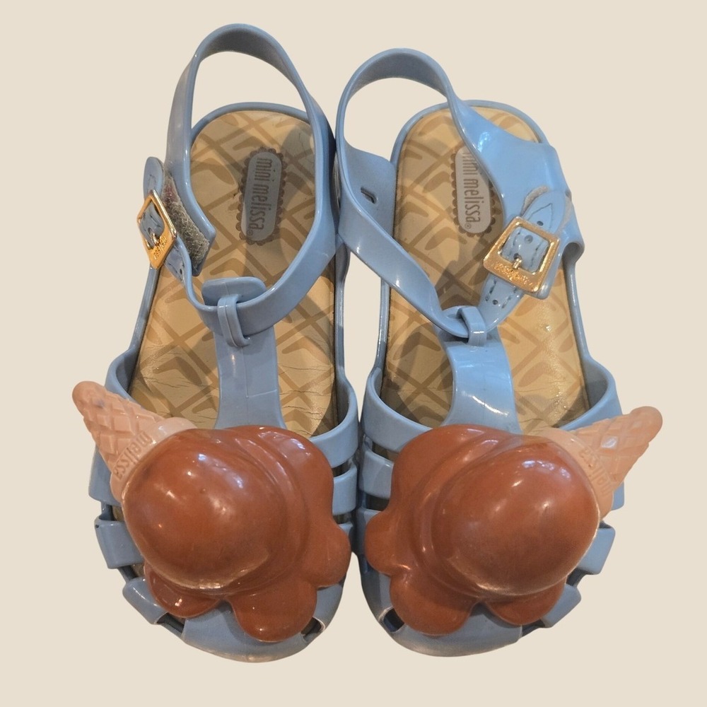 Mini Melissa Aranha Ice Cream Blue Jelly Sandals Kids Size 10 Chocolate Cone